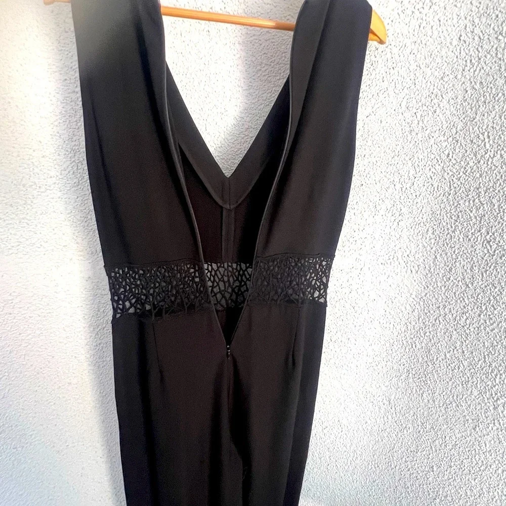 Zac Posen black jumpsuit w/ lace midsection has pockets - Picture 4 of 7